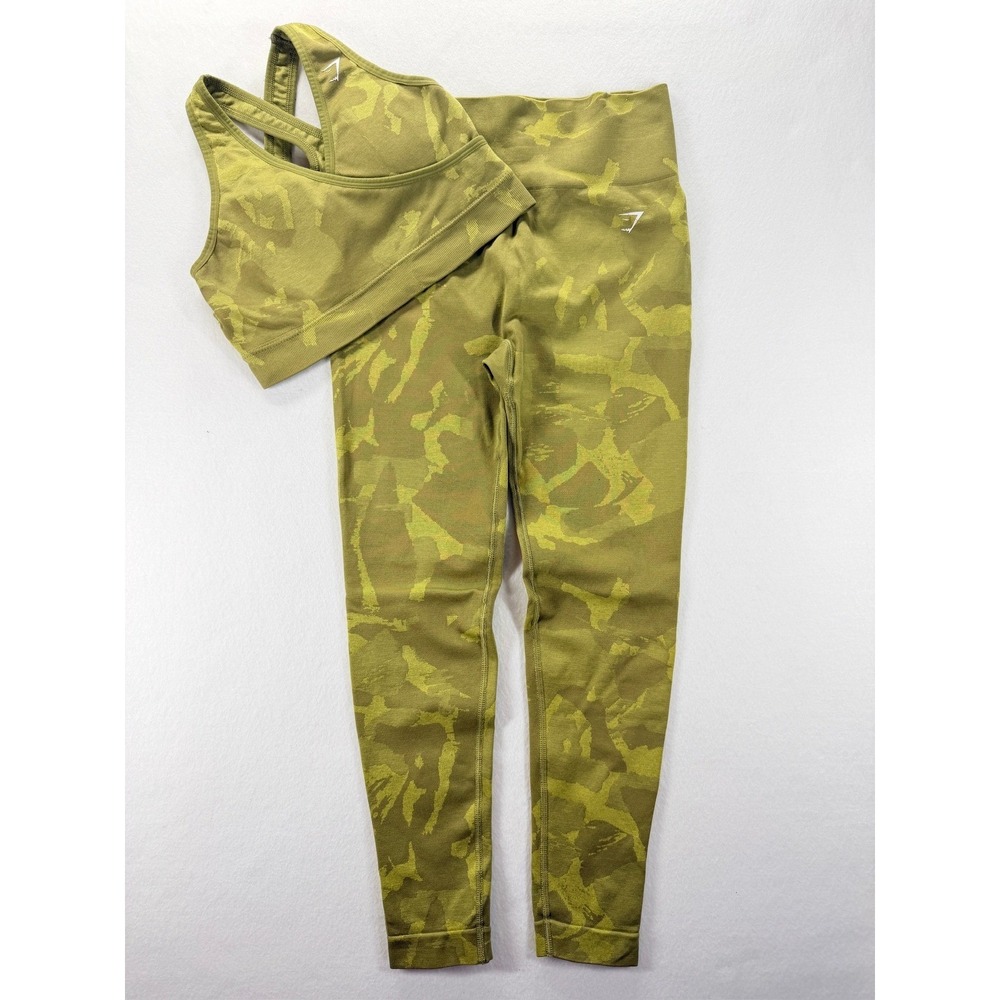 Gymshark Adapt Camo Seamless Leggings & Sports Bra Set Green M